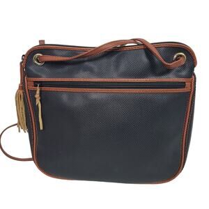Vintage Bottega Veneta Marco Polo Shoulder Bag Black Crossbody Leather Nylon
